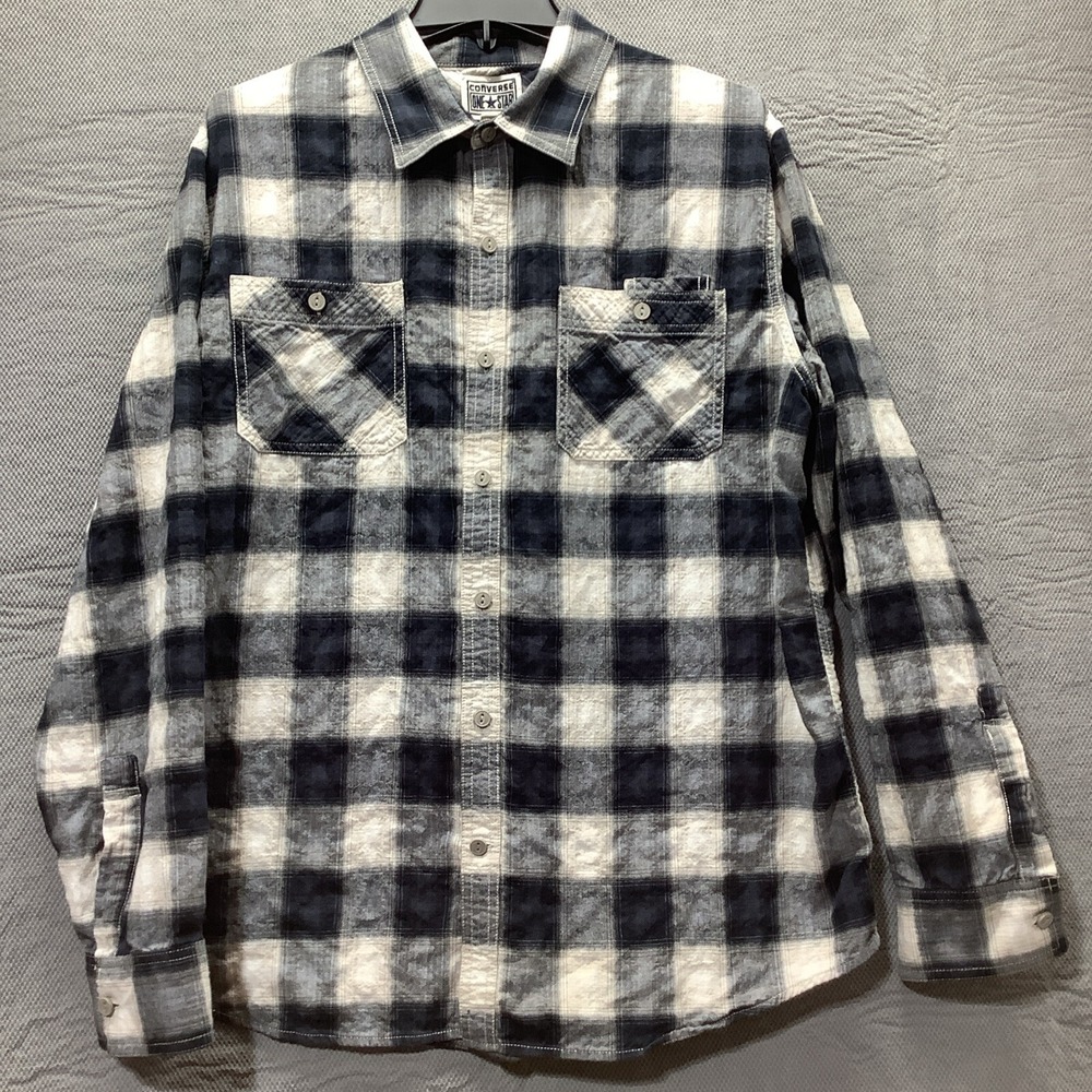 Converse‎ One Star Shirt Mens Large Long Sleeve Blue Plaid Flannel